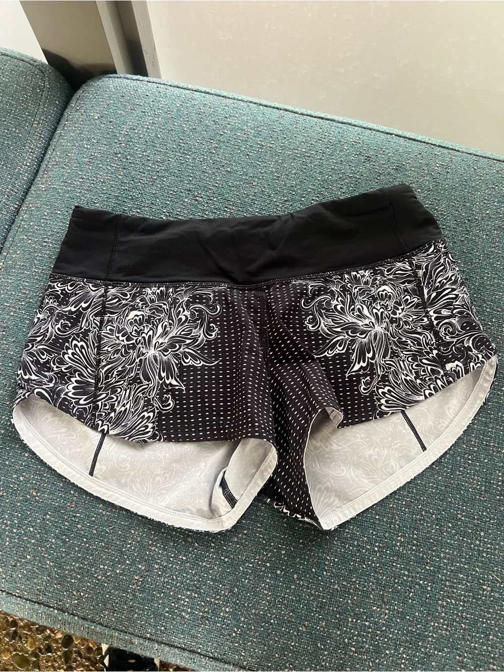 lululemon athletica Black and White Floral Athletic Shorts